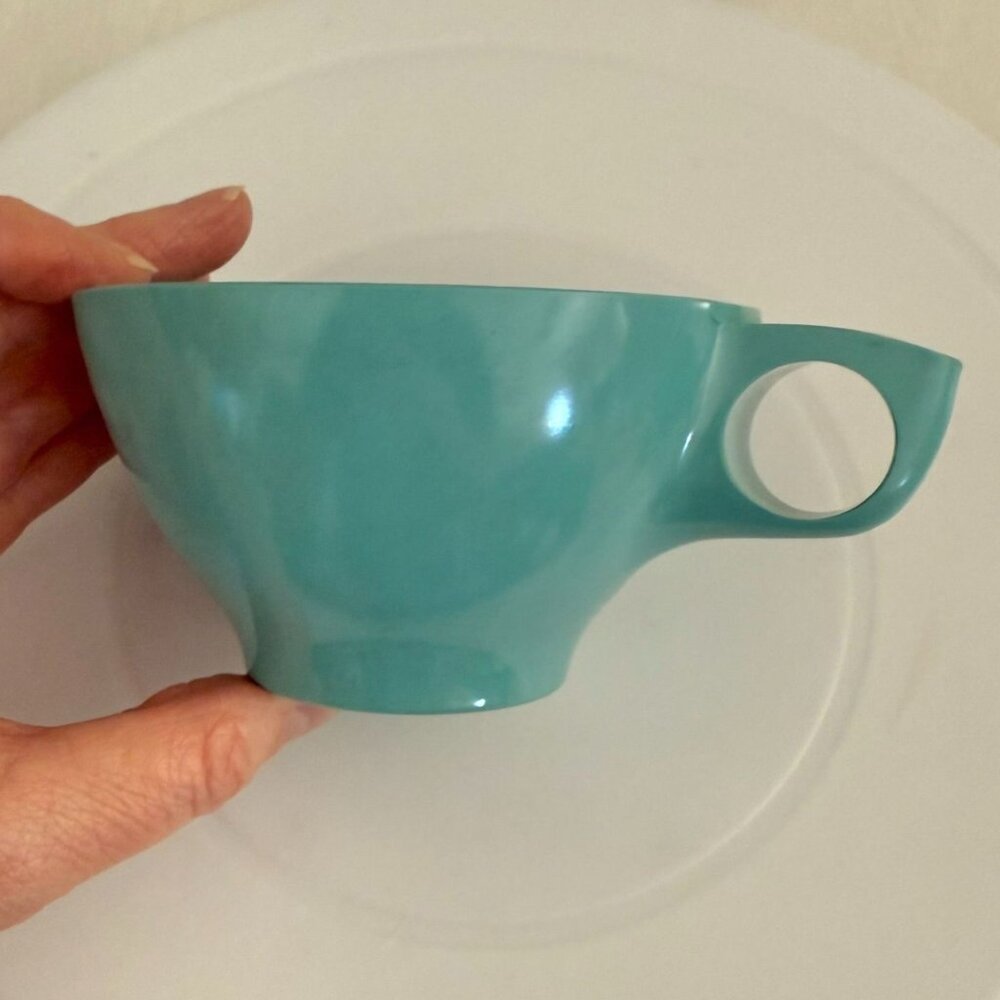 Vintage Boontonware Teal Tea Cup and Saucer Set Mid Century Modern Melamine USA - Picture 8 of 13